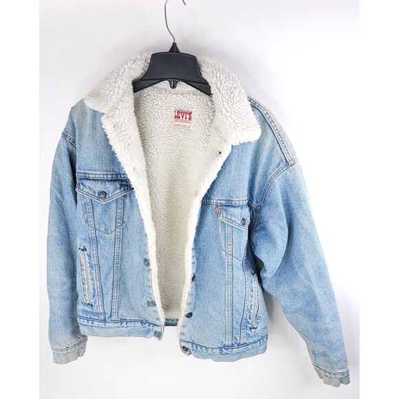 Levis Vintage Denim Jacket Mens Large Sherpa Lined Light Trucker Snaps - Picture 14 of 15